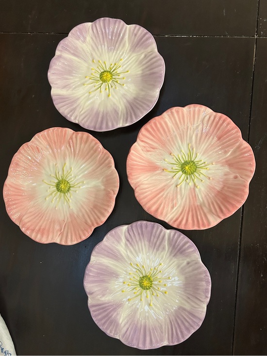fib Burton & Burton Other - FiB Burton & Burton Floral Ceramic Dessert Plates - Pink & Lavender Set of 4